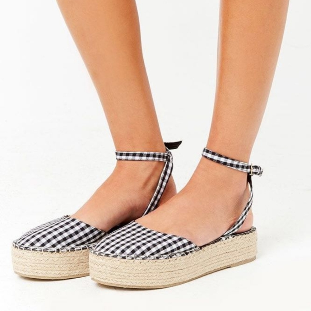 Rockabilly Gingham espadrille platform sandals 8